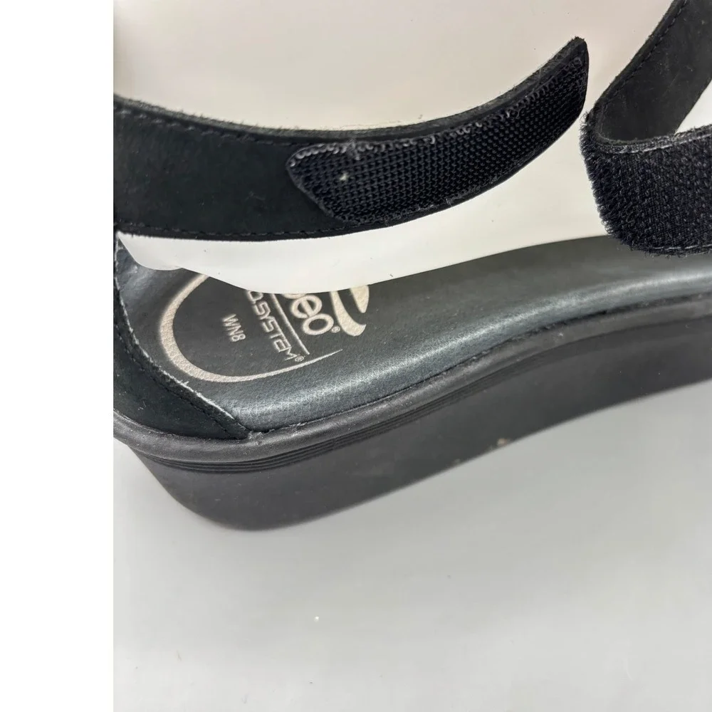 Abeo‎ BIO System Black Nubuck Leather Wedge Sandals Womens 8 N Orthotic  Comfort
